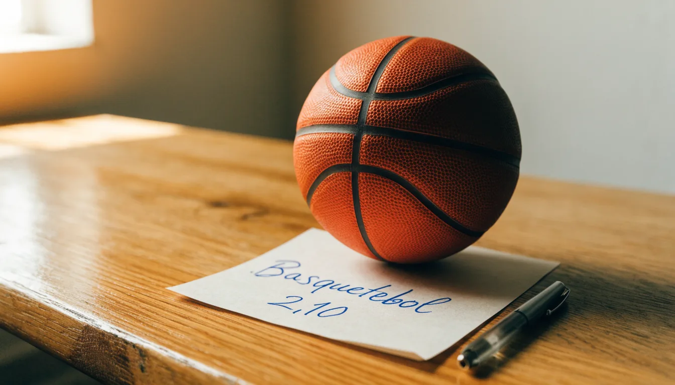 Uma bola de futebol pousada sobre um talão de apostas em branco numa mesa de madeira, à luz do dia